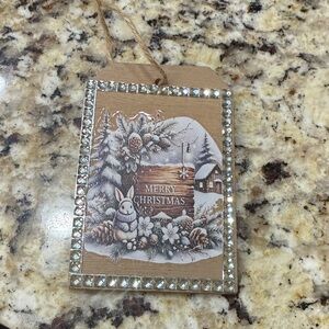 Rustic Merry Christmas Hanging Ornament sparkle wood custom one of a kind